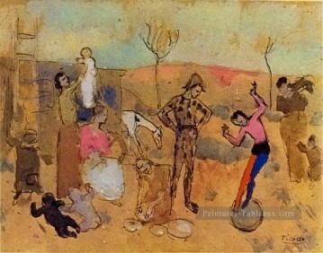 Famille de bateleurs 1905 Cubisme Peinture à l'huile
